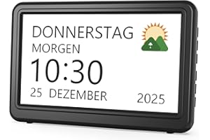 Roxicosly Digitaler Kalender, Elektronischer Tag Datum Wecker, Digital Uhr mit 20 Benutzerdefinierte Erinnerungen, 20 Wecker, 12 Themen, 10 Stufen Dimmer, 7 Zoll, Demenz Uhr für Senioren