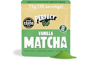 PERFECT TED PerfectTed Vanilla Bean Matcha Powder, Ceremonial Grade Japanese, 75g (30 Servings), Perfect for Lattes, Smoothies & Baking | with L-Theanine | Natural Flavours | Vegan