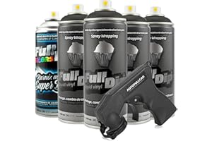 AutoFullCar PACK LLANTAS - VINILO LIQUIDO FULL DIP - 4 SPRAYS NEGRO 1 SPRAY BARNIZ ACABADO BRILLO - 400ml. Unidad