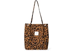 Etercycle Cord Umhängetasche Damen, Schultertasche Groß Cord Tasche Lässige Tote Handtasche Fashion Stofftasche für Alltag, Büro, Schulausflug und Einkauf - Leopard
