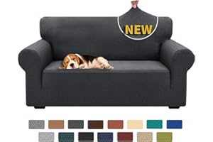 XINEAGE Funda de Sofá 2 Plazas, Fundas Sofa Elasticas para Salón, Fundas de Sofa Ajustables, Funda de Sofá Jacquard para Perros/Mascotas, Protector Sofa Antideslizante (2 Plazas, Gris Oscuro)