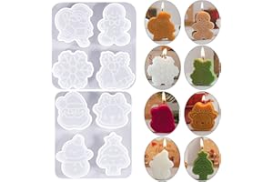 PHOGARY Stampo in Silicone di Candela Natalizia, Babbo Natale, Alce, Pupazzo di Neve, Uomo di Pan di Zenzero, Campane - Stampi per Natale