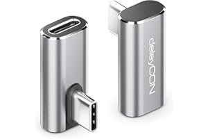 deleyCON Adapter USB-C Kąt 90 Stopni (2 Sztuki) 40Gbps, 240W, 8K60Hz, Aluminiowa Obudowa, Wtyczka Typu C do Gniazda Kompatybilny ze Smartfonem Tabletem Laptopem Notebookiem Switch PC i Wieloma Innymi.
