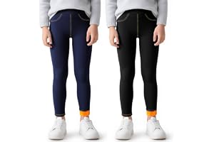 Baogaier Termiska Fleecefodrade leggings, jeans för flickor leggings för flickor, 2-pack, hög midja och varma långa byxor hös