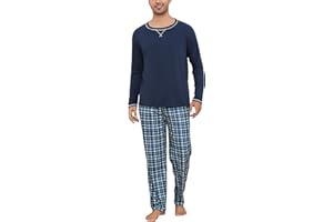 Litherday Ensemble de Pyjama pour Homme en Coton à Manches Longues avec Haut Doux et Bas à Carreaux avec Poches