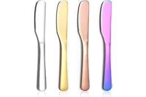 ReaNea cuchillos de mantequilla Esparcidor 4 piezas de acero inoxidable con oro titanio, colorido, chapado en oro rosa, untador de mantequilla para hogar y restaurante apto para lavavajillas