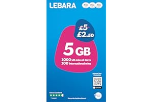 Lebara Mobile SIM Card with 5GB Data Plan for £2.50, Half Price for First 3 Months, No Contract, UK Calls, Texts, International Minutes, EU and India Roaming Included