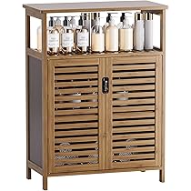 SMIBUY badkamerkast wandmontage, bamboe over het toilet opberg organizer, space saver medicijnkastje met 2 deuren en verstelbare planken (Walnoot