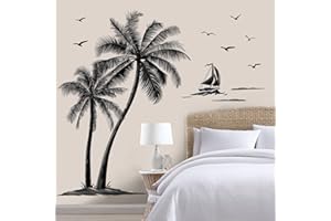 decalmile Stickers Muraux Palmier Noir Grand Autocollant Mural Plante Tropical Oiseau Décoration Murale Chambre à Coucher Salon Bureau(H:153cm)