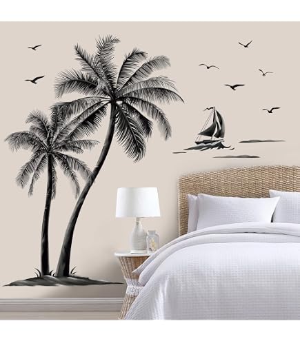 Pegatinas De Pared Palmeras Tropicales – 4 Hojas 90x30 Cm, Material PVC Autoadhesivo, Fácil De Pegar Y Quitar, Decoración Para Habitación