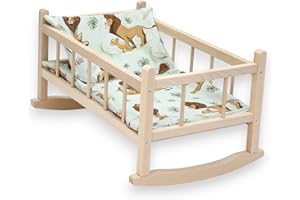 CuddlyZOO NEW LARGE WOODEN PINK ROCKING BED COT Fits Up to 46cm 18" Doll for 3 years+ (meadow)