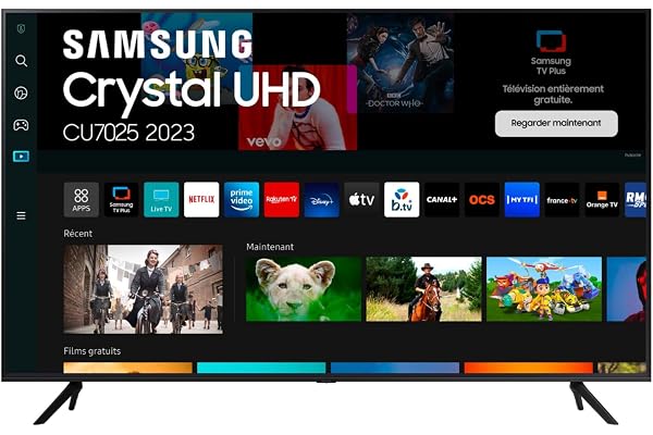Samsung TV Crystal UHD 4K 2023 43CU7025 Smart TV de 43" avec PurColor, Processeur Crystal UHD, SmartThings, Contrast Enhancer avec HDR10+ et Smart TV Powered by Tizen