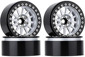 INJORA RC Llantas 4pcs 2,2inch Beadlock Wheel Llanta de Metal para 1:10 RC Crawler TRX4 TRX6 Axial SCX10 90046 RR10 Spectra (Negro&Plateado)