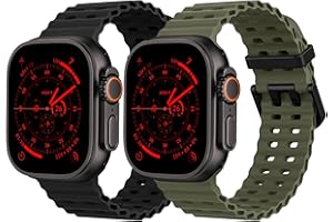 SURUNDO 2 Pack Ocean Silicone Sport Strap - Compatible with Apple Watch Ultra 2/Ultra Strap 49mm 45mm 44mm for Men Women, Breathable Soft Waterproof Band for iWatch Ultra 2/Ultra Series 10 46mm SE/9/8/7/6/5