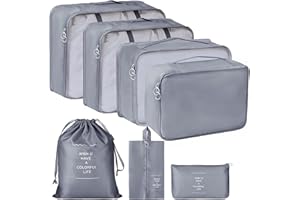 House of Quirk Polyester 7 Set Travel Organizer Bag 3 Packing Cubes + 3 Pouches + 1 Toiletry Organizer Bag (Grey),W-28 Cm, H-