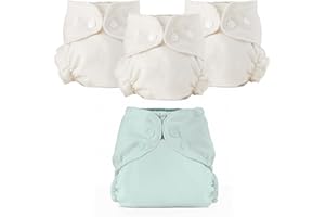 Esembly Cloth Nappy Bundle Set, 3 Organic Absorbent Inners and 1 Waterproof Recycled Nappy Cover, Reusable Washable Nappies with Poppers. Size 2 (18-35lbs), Mist