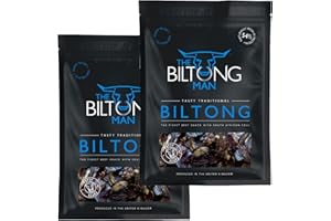 The Biltong Man Tasty Traditional Fatty Beef Biltong - High-Protein Dried Beef Snack, 1kg (2 x 500g)