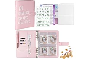 GLOWPOINT A5 Money Saving Challenge Wallet, 100 Envelopes Money Savings Challenge Binder, PU Leather Savings Budget Book with Cash Envelopes (Pink, 1 Pack)