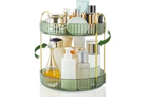 Boxalls Organizer Trucchi Girevole, Porta Trucchi Organizzatore 360° Grande Capacità, Organizer Trucco Bagno, Contenitore Contenitori Trucchi da Tavolo Espositore Creme (2 Ripiani, Verde)