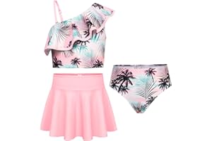 GRACE KARIN Traje de baño de 3 Piezas para niñas, Tankini de Secado rápido con Falda de baño, Talla 6-12
