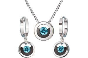 Feder Schmuckset Silber 925 für Damen mit Halskette und Ohrringen inkl. Schmuck-Etui - Silberschmuck Kette und Ohrringe Set rhodiniert und besetzt mit Zirkonia Steinen – Damenschmucksets Topas blau