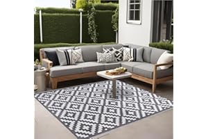 FAHD TRADERS Reversible Outdoor Garden Rug | Waterproof, UV-Resistant Plastic Straw Mat | Lightweight, Foldable Area Rug for Patio, Camping, Beach, Picnic, RV, Deck (Grey, 120x180)