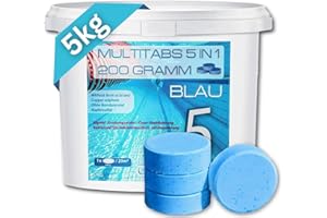 GlobaClean Chlor Multitabs 5 in 1-200g Chlortabletten für Pool - 5kg Blau - 5-Phasen Wirkung für sichere und saubere Poolpflege - Made in Europe - für kristallklares und hygienisches Poolwasser