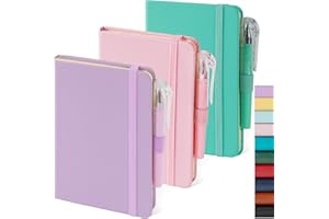 NIRMIRO Confezione da 3 piccoli quaderni con penna, formato A6, mini blocco note tascabile, per donne/uomini, blocco note carino, 9,4 x 14,5 cm, pelle, rosa, viola, verde