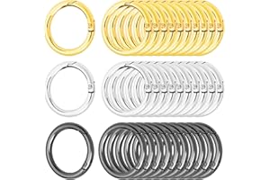 HUKNEQN 30 Pièces Mousqueton Sac à Main, Mousqueton Rond Anneaux Sac a Main en Alliage de Zinc 27mm, Crochets à Ressort Multifonctionnels pour Artisanat, Porte clés, 3 Couleurs (Or Argent Noir)