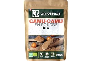 AMOSEEDS Camu-camu en poudre BIO 250G | 125% apports en Vitamine C | 100% Naturel et Pur | Immunité, Vitalité, Antioxydant | Sans OGM, sans Conservateurs | Qualité Supérieure