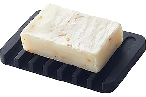 MR. GADGET'S SOLUTIONS Flexible Silicone Soap Dish - Bathroom Organizer, Water Tray Stand, Non-Slip Box, Drainable Saver Pad for Shower, Kitchen - Black