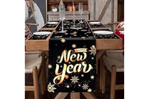 DPKOW Decoracion Nochevieja 2026, Juego de 5 Manteles Individuales y Camino de Mesa Nochevieja 2026 Decoración Fin de Año 2026 Mantel Mesa Nochevieja Salvamanteles Individuales 2026, Tela Lavable