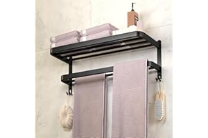 DDS-Dudes Toallero Negro para toallero de baño con Doble toallero, Soporte de Pared para Lavabo con Ganchos, Estante de baño de Hotel de Acero Inoxidable (Negro Mate, 15 Pulgadas)