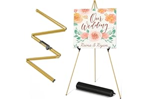 ISFORU Easel Stand for Wedding Sign & Poster 63'' Tripod Collapsible Portable Artist Floor Easels for Display Show - Easy Folding Telescoping Adjustable Art Poster (Gold which silimar to Yellow Color)