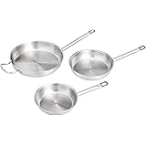 Amazon Basics - Set di 3 padelle in acciaio inox con rivestimento in alluminio, 20 cm, 24 cm e 30 cm, Argento (In precedenza 