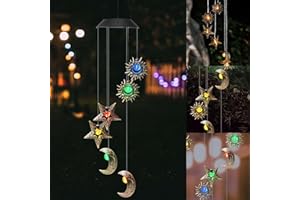 GOMETY LED Solar Windspiele, Solarleuchten Windspiele für Draußen, Solarleuchten mit Sonne Mond Stern, LED wasserdichte Solarleuchten, Gartenglockenspiel für Außen Balkon Terrasse Party Baum Geschenke