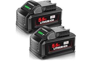 2X 5.5Ah/5500mAh Battery for Milwaukee M18, Powtree Replacement for Milwaukee 18V Battery 48-11-1810 48-11-1820 48-11-1850 48-11-1828 48-11-1860 Cordless Power Tool with Indicator (Lithium)