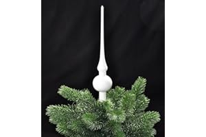‎THÜRINGER GLASDESIGN Jack Christbaumspitze Thüringer Glas 28cm Spitze Mundgeblasen Eislack Glanz Matt, Farbe:Weiß Emaille Glanz