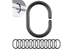‎YOUR DAY MATE Pierścienie na Zasłonę Prysznicową, 12 sztuk, w kolorze czarnym, Ø 46 x 29 mm wewnątrz, do drążków prysznicowych, czarne pierścienie prysznicowe, wykonane z wytrzymałego tworzywa sztucznego