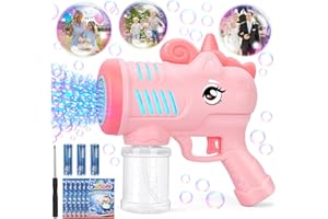 Bubble Machine Bubble Gun for Kids: KETIEE Unicorn Bubbles Makers with 6 Bubble Liquid 3 AA Batterie, Electric Bubble Wand Blower with Light Unicorn Toys Outdoor Birthday Party Wedding Gifts, Pink