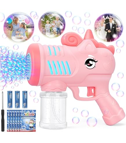 Machine à Bulles Feux D'Artifice – Souffleuse Automatique Lumières LED & Sons, Batterie Rechargeable, 140 Ml Liquide + Stickers DIY, Jouet Enfant Fête Noël Mariage
