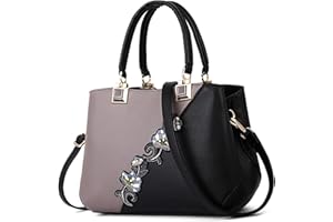 DIRRONA Moda Borsa Donna Borsa a Mano Eleganti Fiori da Ricamo Borsa a Tracolla Casual Viaggio Borsa Messenger PU Pelle Tote Borse Shopper Business Tote Borse Donna Con Ornamenti Pom Pom Grigio B