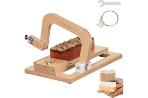 AOFOX Cortadora de jabón de madera, herramienta de corte de acero inoxidable ajustable por cable, herramienta de fabricación de bricolaje de queso de vela de pan de jabón hecha a mano (Wooden-01)