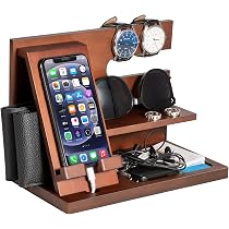 Support Téléphone Bois Marron Clair – Vide-Poche Élégant Pour Bureau, Table De Chevet & Cadeau Homme