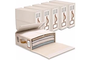 bubooo linge boite rangement drap de lit, 6 organisateur drap pliable vec fenêtre transparente & étiquette pour draps couvertures, housses, serviettes, Lin Beige