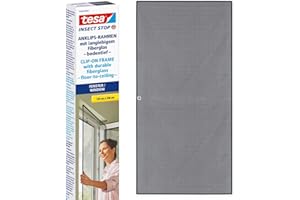 TESA UK tesa Insect Stop Clip On Frame for floor-to-ceiling windows - Mosquito Net - Cut-to-size and Click onto Window - Durable Fibreglass Net, Comes with Self-adhesive Clips - 1.2 x 2.4 m - Anthracite