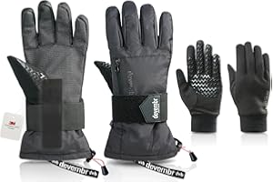 devembr Advanced Ski Gloves with Wrist Guards & Removable Liners, Snowboarding Gloves (S/M/L)