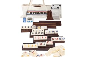 CarbonMan 6 Player Rummy Cube Game Set, Classic Travel Rummy Cube Game, with 6 Wooden Racks/Trays, 160 Rummy Tiles, Portable Canvas Bag, 1 Timer, 1 Velvet Storage Bag,for Family and Party