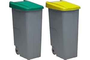 Denox PK3339 Pack Reciclaje Reciclo 110 litros Cerrado c/u: 220 litros totales, en 2 contenedores, en Colores Verde/Amarillo