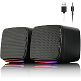Vicloon Small Speakers for Computers, Mini Speakers for PC or Laptop with 3.5 mm Jack, USB Powered, with RGB Coloured Lights,